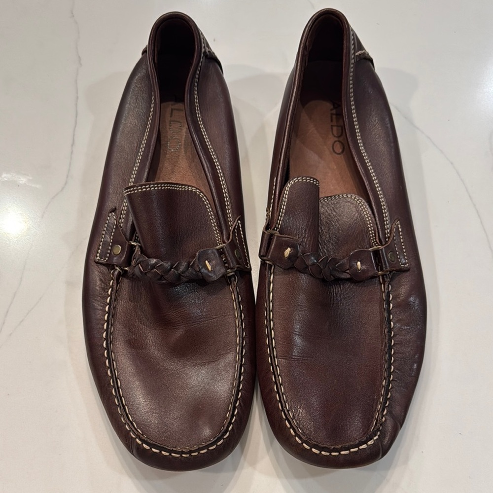 Aldo Brown Leather Loafers Slip-On Casual Shoes